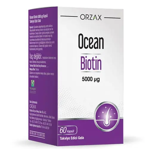 Orzax Ocean Biotin 5000 mcg Kapsül 60 Kapsül kutu ve ambalaj