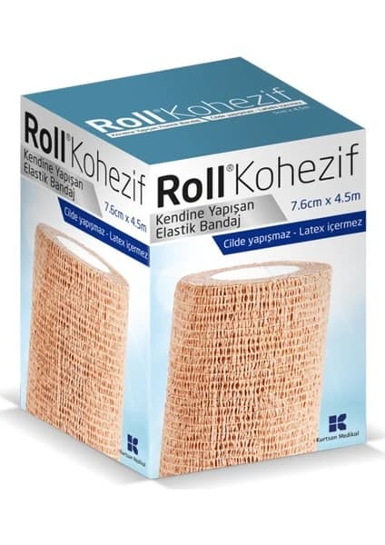 Roll Kohezif Kendinden Yapışkanlı Bandaj Coban 7.6 cm x 4.5 m