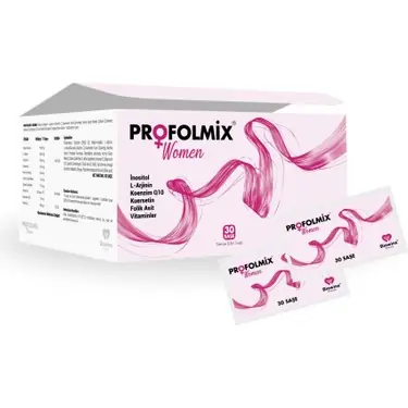 Biowins Pharma Profolmix Women Saşe Myo-İnositol L-Arjinin Vitamin C Koenzim Q10 Folik Asit Takviyesi 30 Saşe kutu ve ambalaj