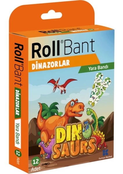 Roll Çocuk Yara Bandı Dinozorlar Desenli 12 adet