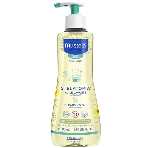 Mustela Stelatopia Temizleme Yağı Atopik Ciltler İçin 500 ml ürün ambalajı