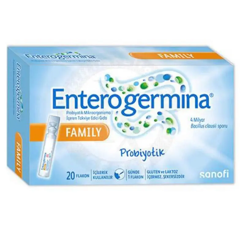 Enterogermina Family Probiyotik Mikroorganizma Takviyesi 20x5 ml (Ekonomik Boy) kutu ve ambalaj