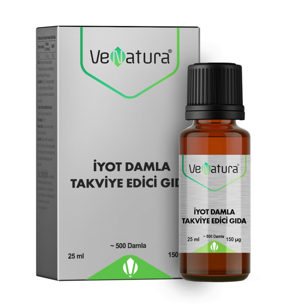 VeNatura İyot Damla 150 mcg Tiroid Sağlığı 25 ml kutu ve ambalaj