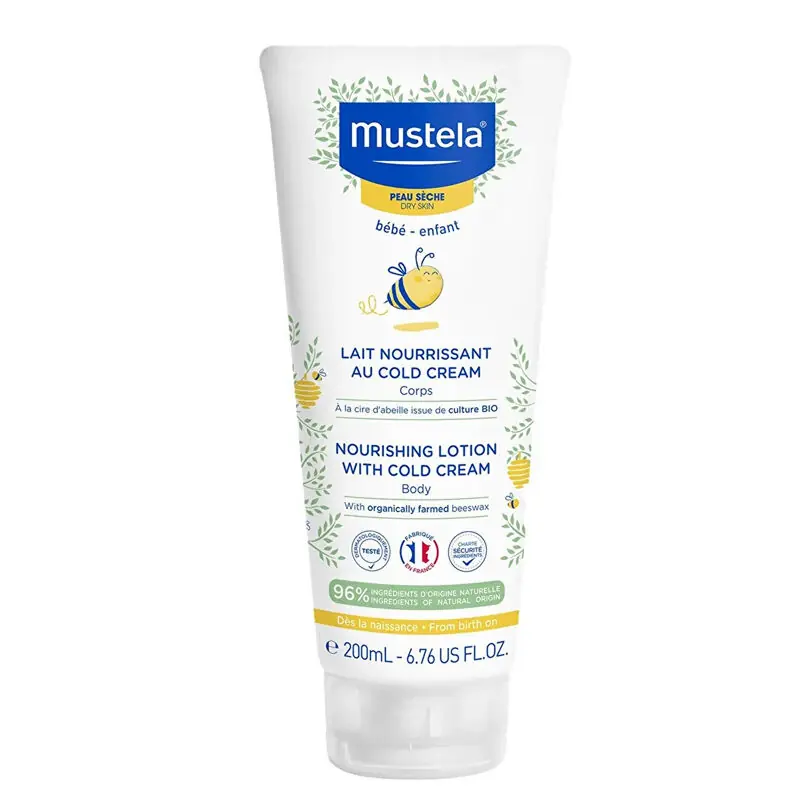 Mustela Cold Cream Besleyici Vücut Losyonu Kuru Ciltler İçin 200 ml ürün ambalajı
