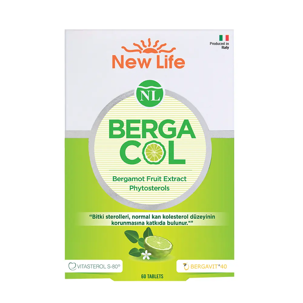 New Life Bergacol Bergamot Bitkisel Sterol Kolesterol Dengeleyici 60 Tablet kutu ve ambalaj