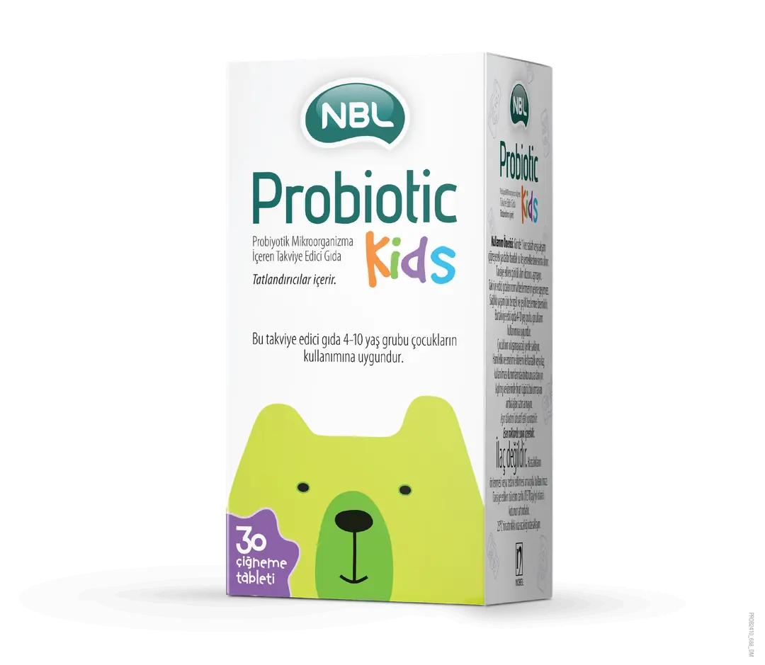 NBL Probiotic Kids Çocuk Probiyotik Takviyesi 30 Tablet kutu ve ambalaj