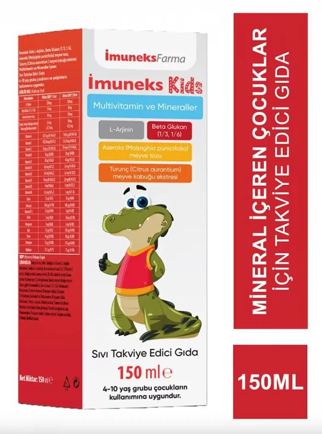 İmuneks Farma Imuneks Kids Sıvı Multivitamin Takviyesi 150 ml kutu ve ambalaj