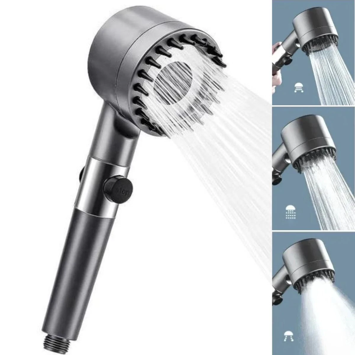 BUFFER® 3 Kademeli Turbo Basınçlı Masaj Başlıklı Silikon Fırçalı Duş Başlığı – Yüksek Basınçlı Su Tasarruflu Duş Başlığı