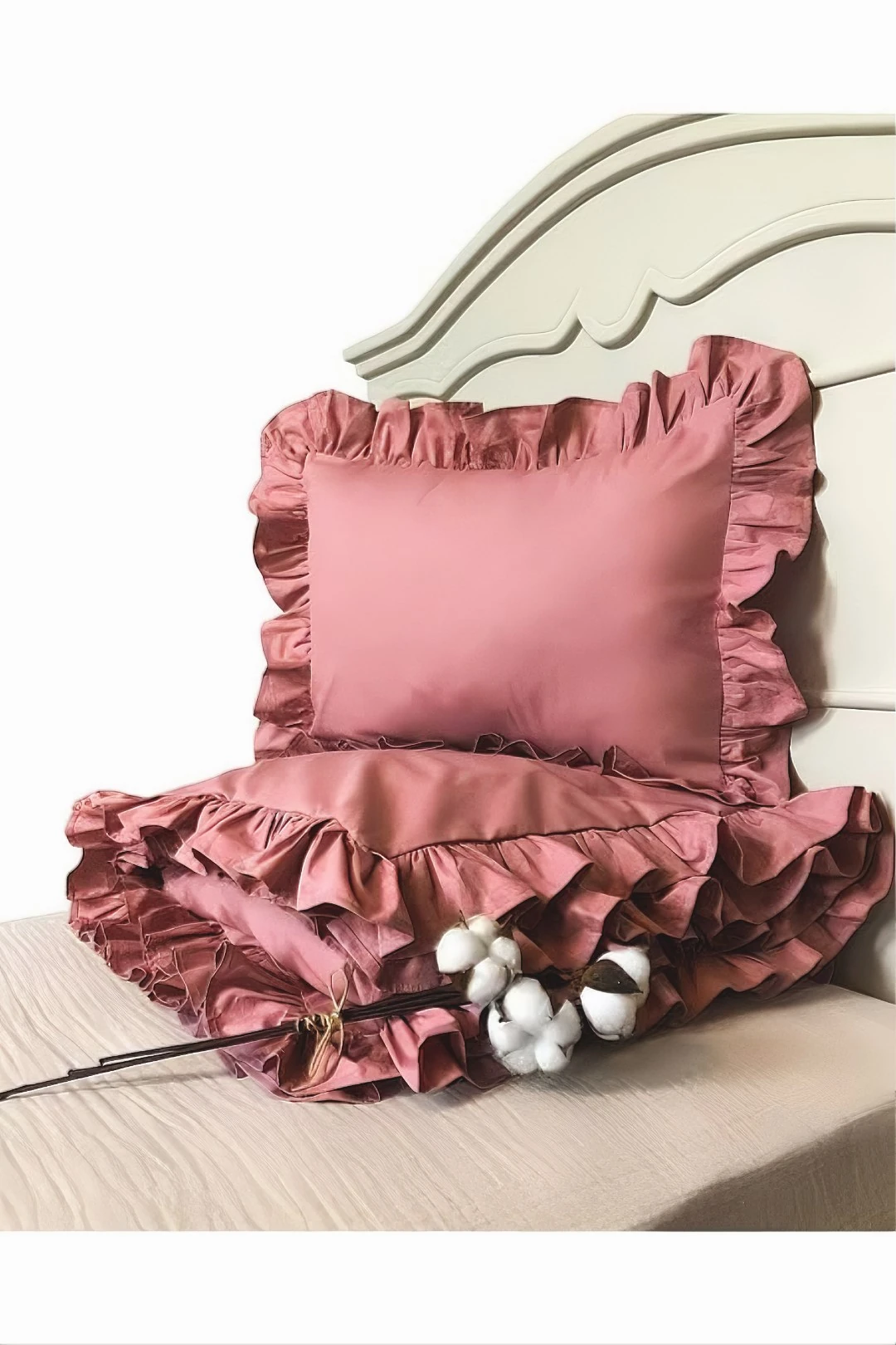 Gül kurusu fırfırlı çift kişilik nevresim takımı