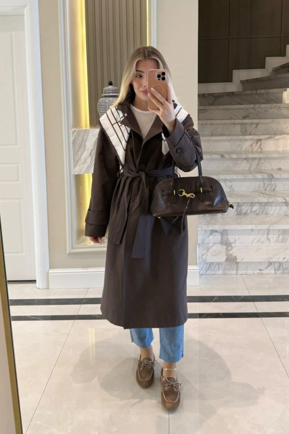 FULARLI TRENÇKOT - Kahve