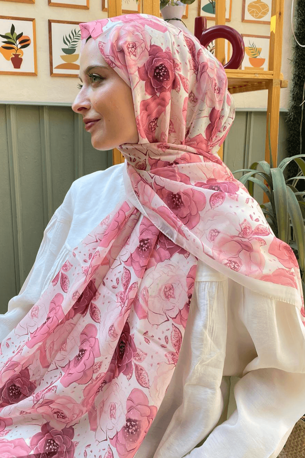 BLOOM İPEK KREP ŞAL - Pembe