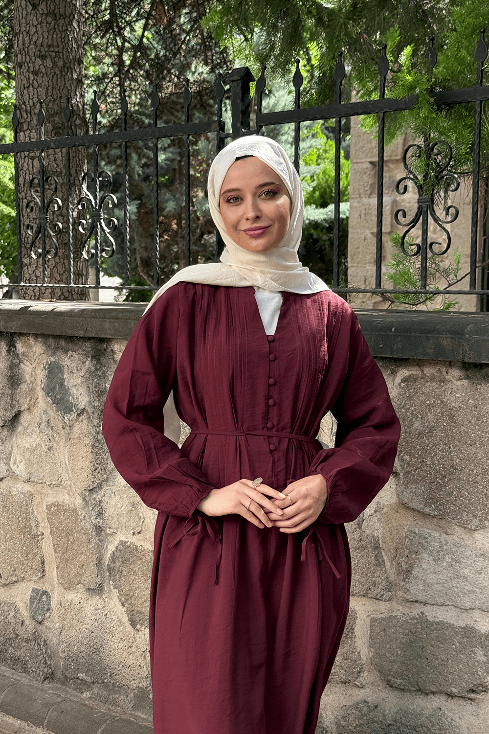 NERVÜRLÜ PAMUK ELBİSE - Mürdüm
