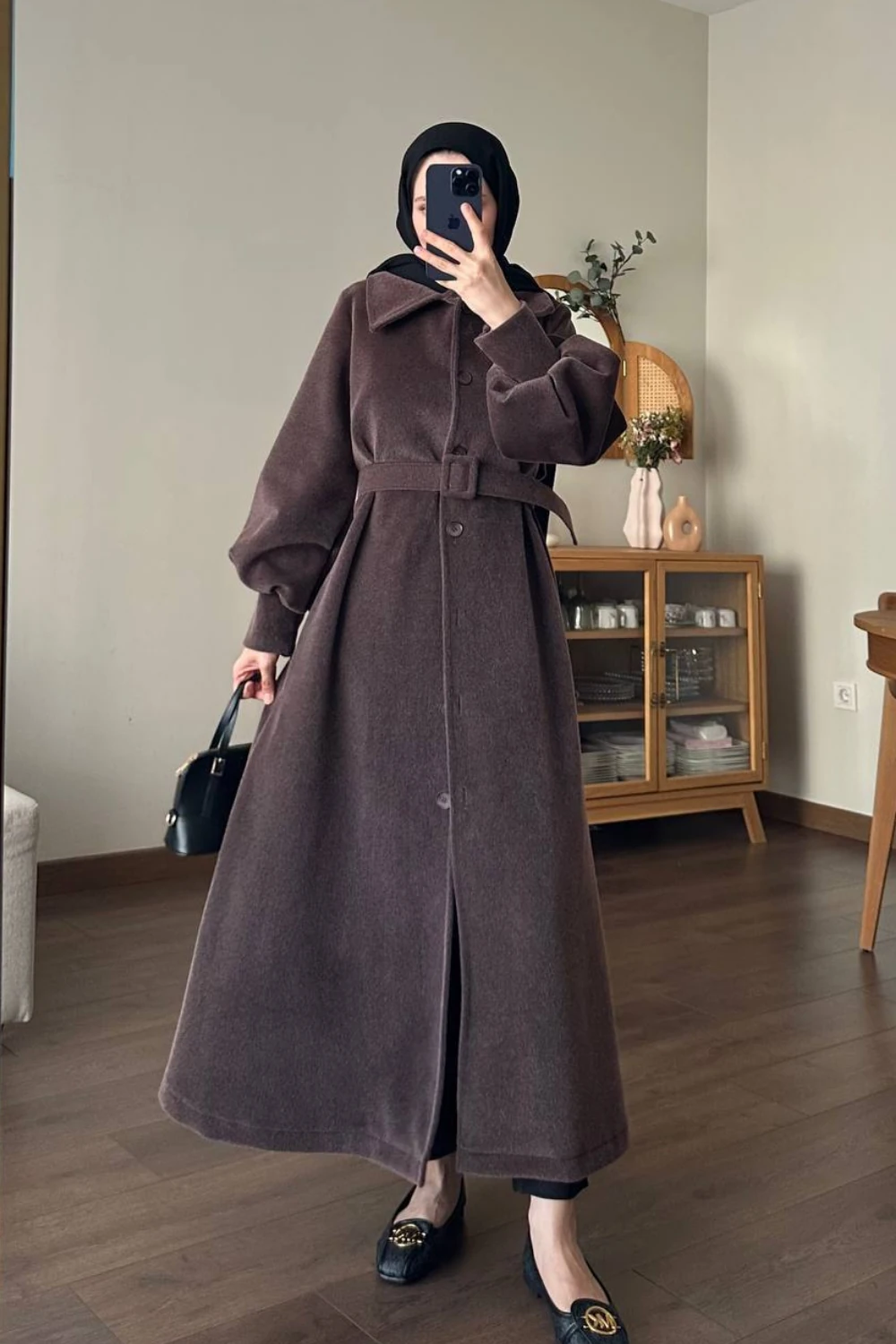 ANGORA UZUN KABAN - Vizon