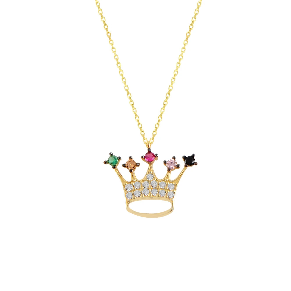 14 Ayar Taşlı Taç Motif Altın Kolye