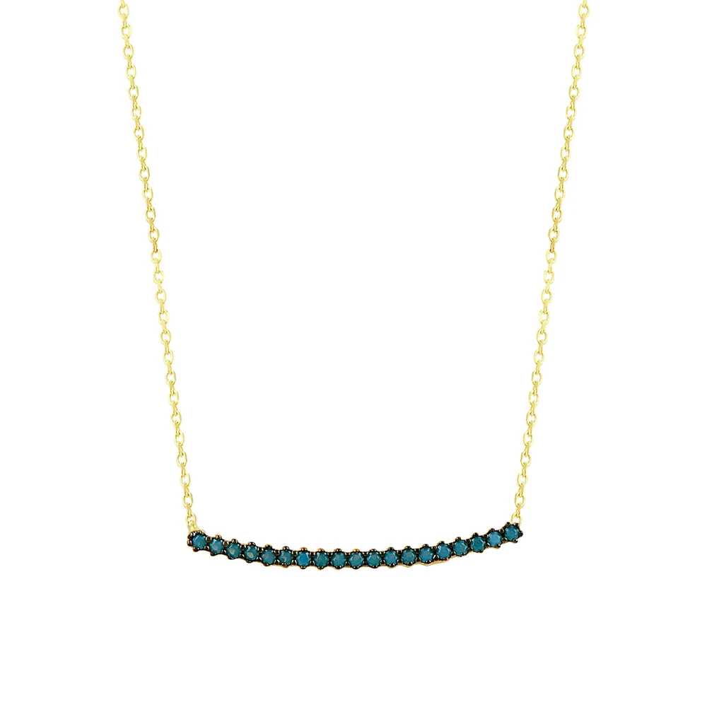 14 Ayar Turkuaz Taşlı Kavisli Çubuk Altın Kolye