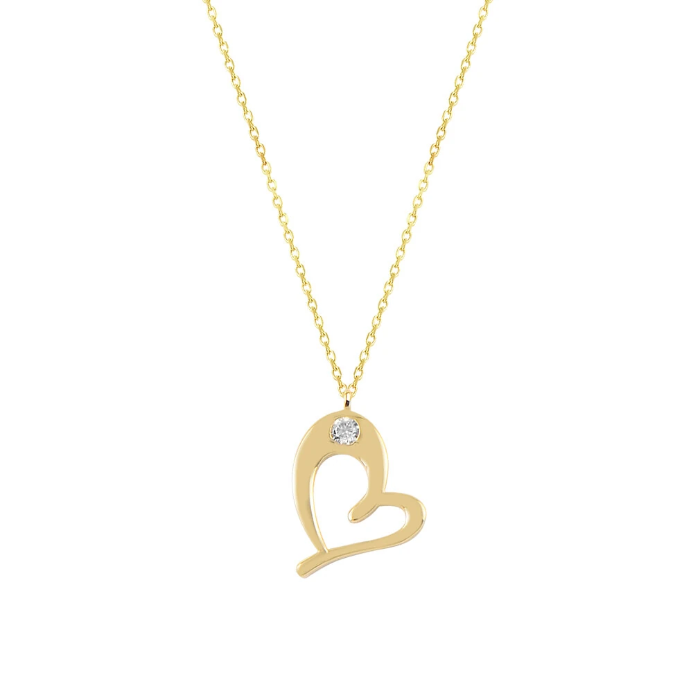 14 Ayar Tektaş Kalp Altın Kolye