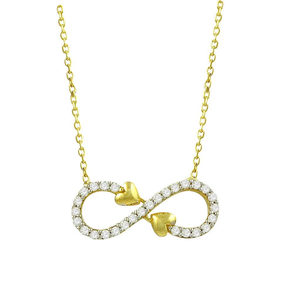 14 Ayar Taşlı Kalpli Sonsuzluk Altın Kolye
