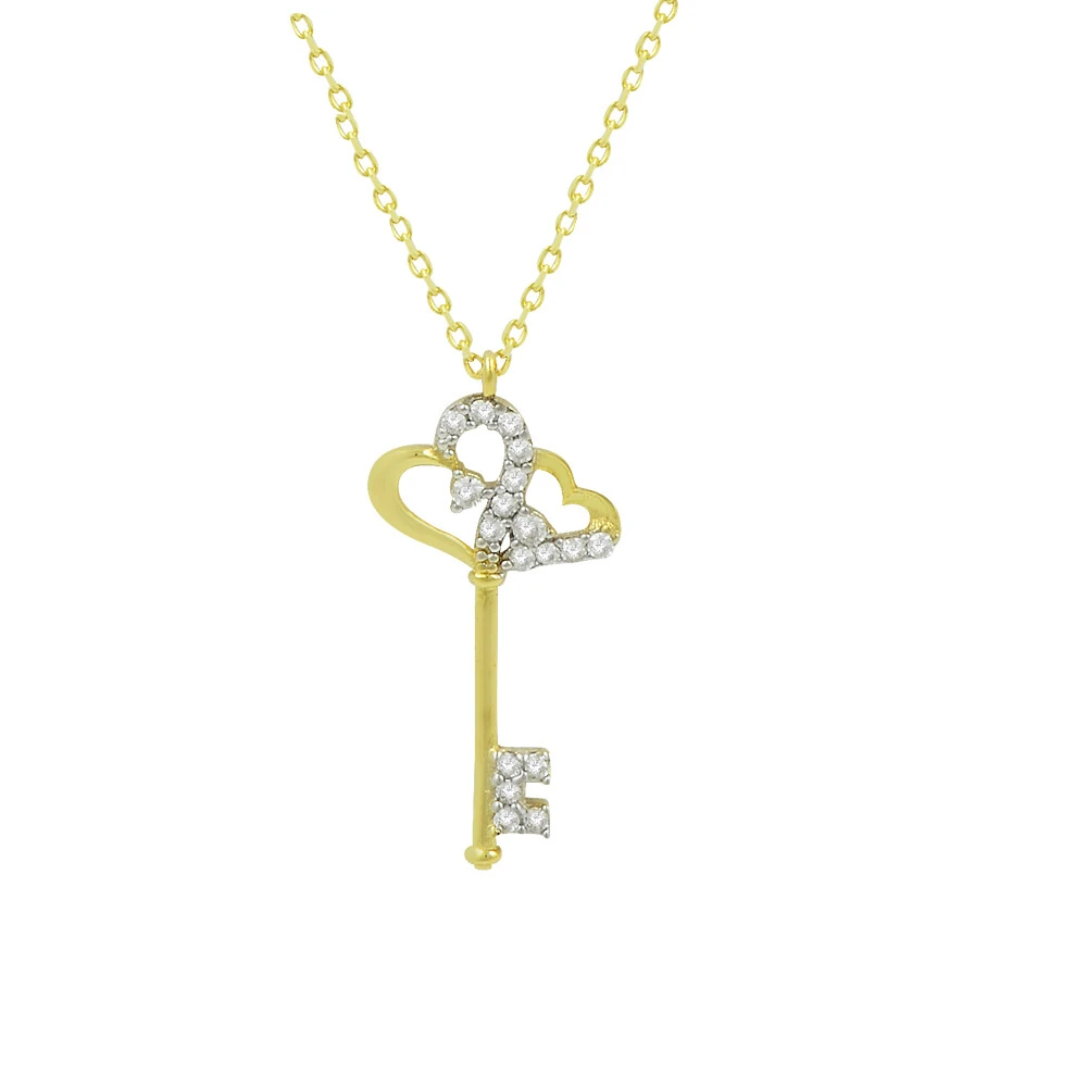 14 Ayar Taşlı Kalp Anahtar Altın Kolye