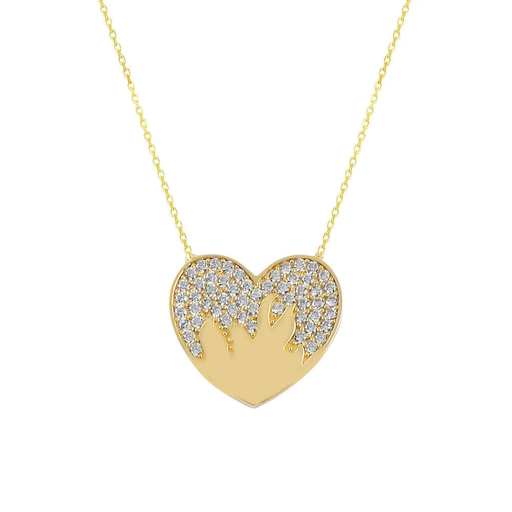 14 Ayar Desenli Kalp Taşlı Altın Kolye