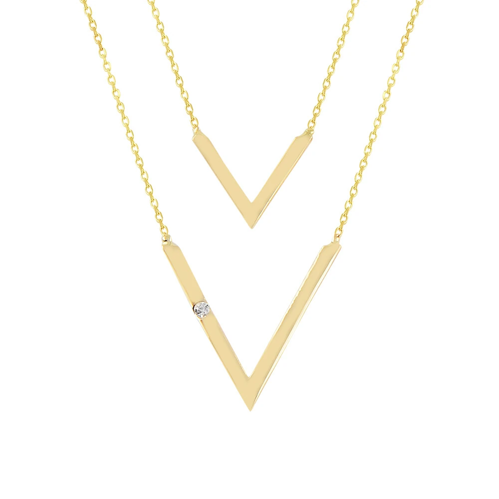 14 Ayar İkili Geometrik Figürlü Altın Kolye