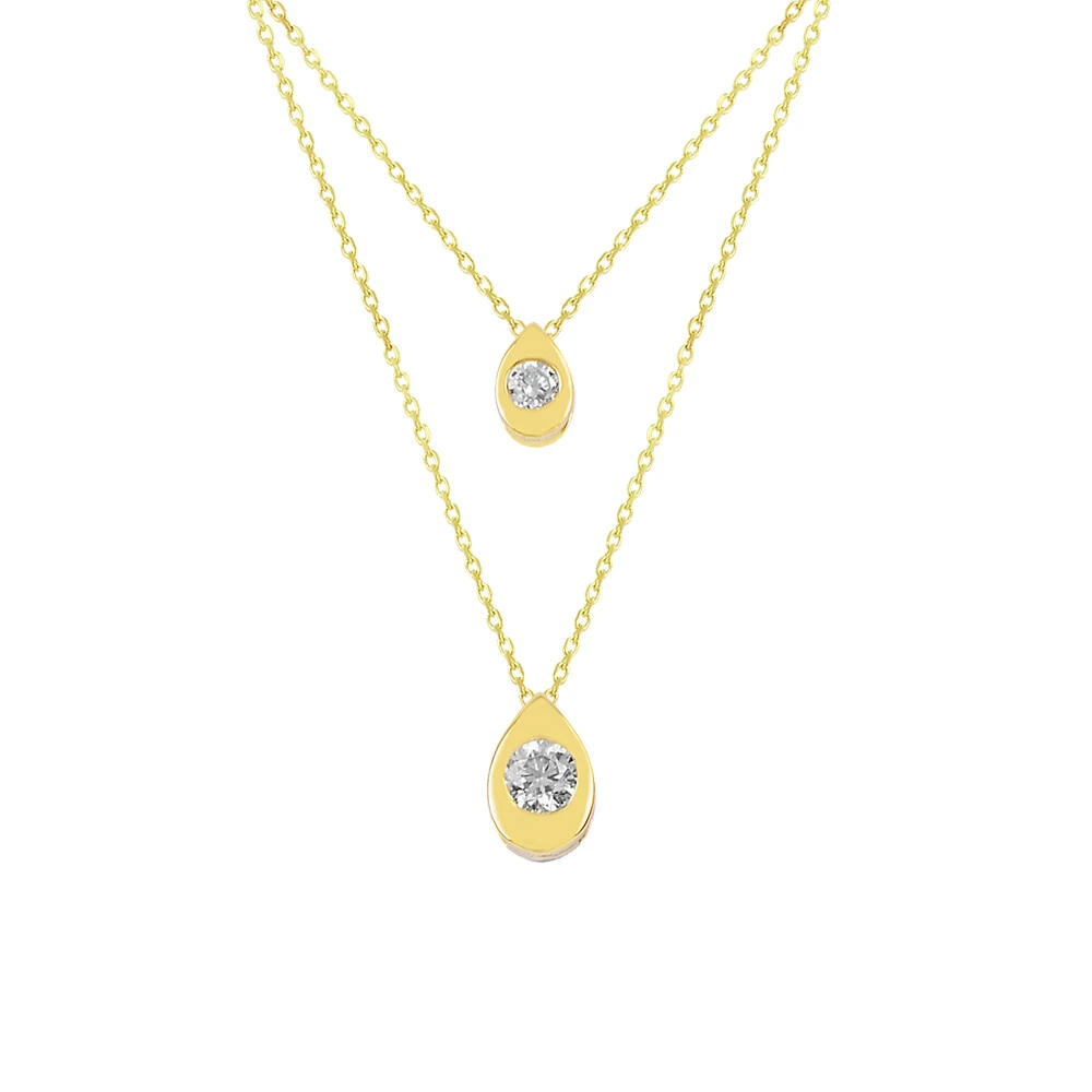 14 Ayar Damla Tektaş İkili Altın Kolye