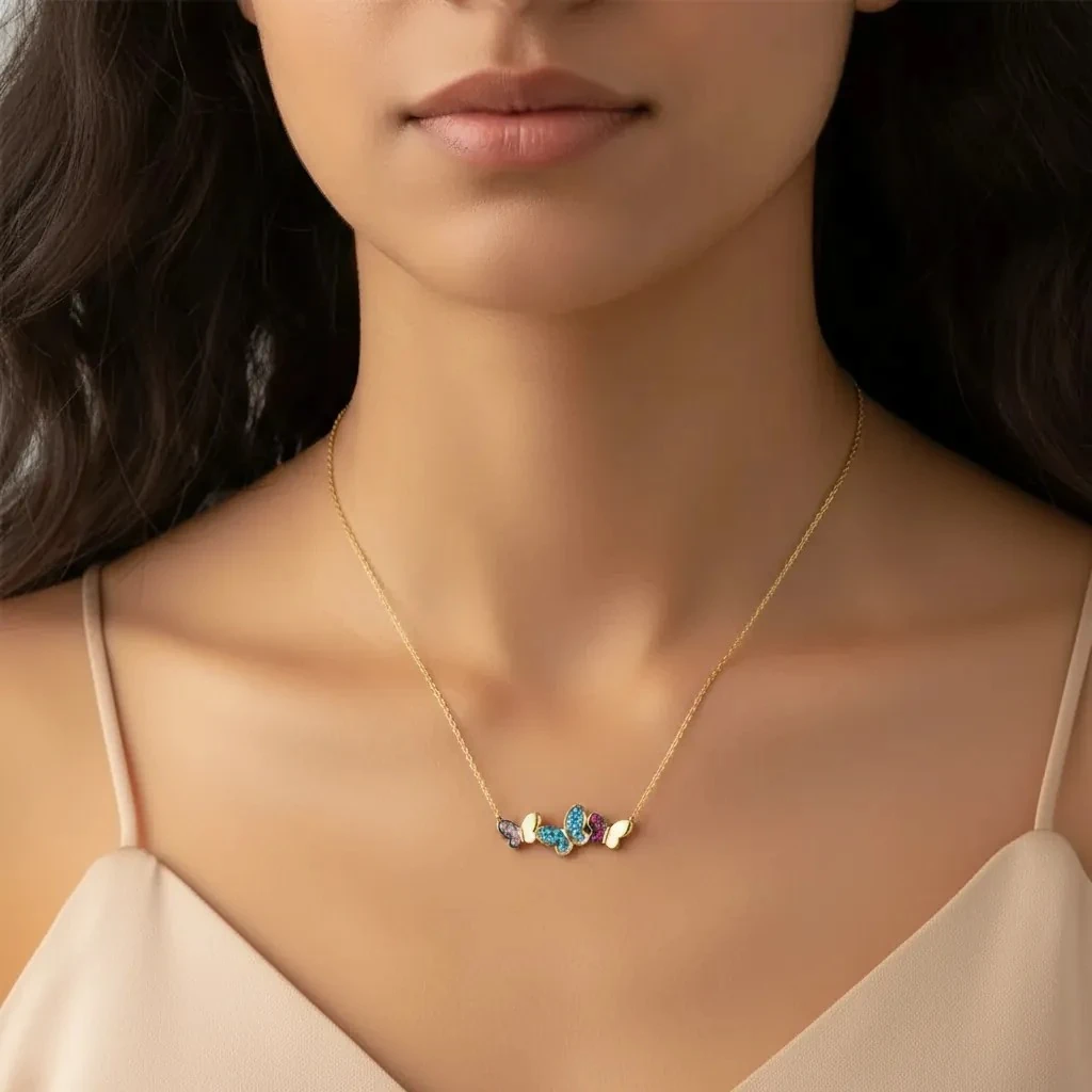 14 Ayar Kelebek Ailesi Altın Kolye