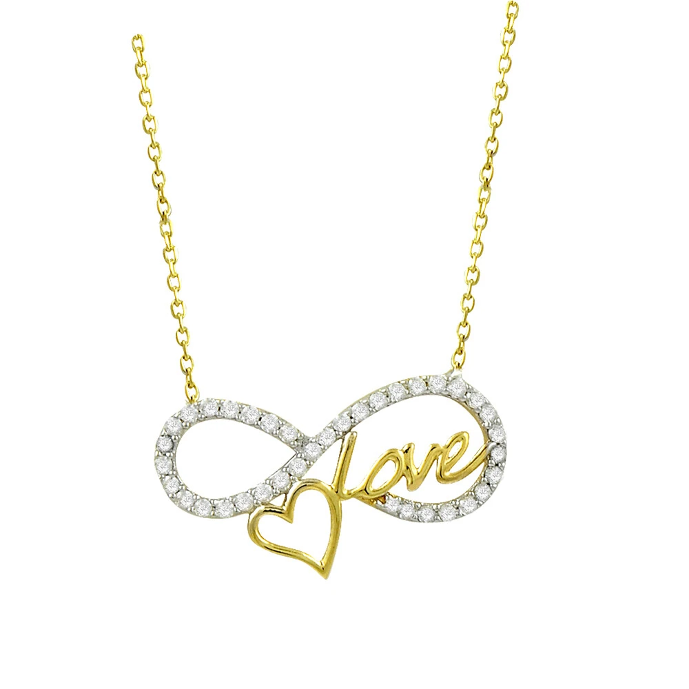 14 Ayar Taşlı Love Yazılı Sonsuzluk Kalp Altın Kolye