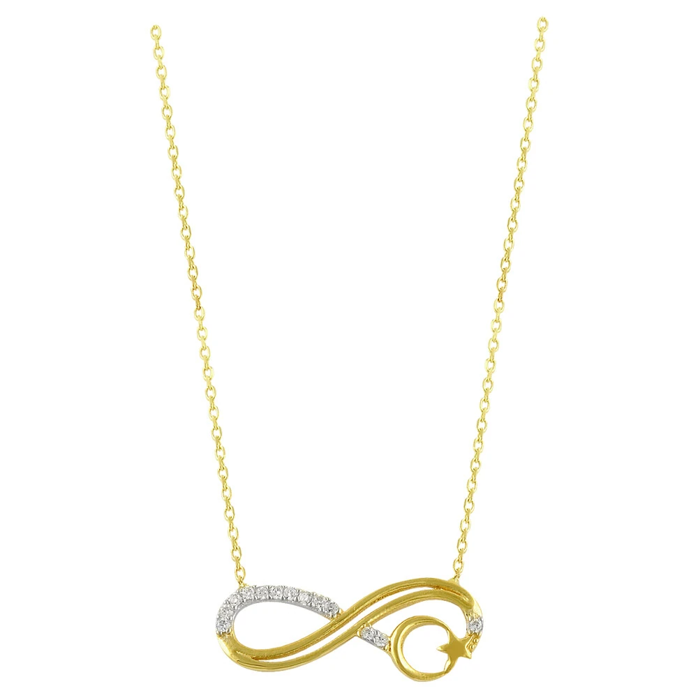 14 Ayar Ay Yıldız ve Sonsuzluk Figürlü Taşlı Altın Kolye