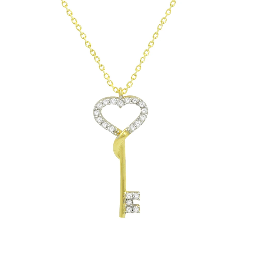 14 Ayar Taşlı Kalp Anahtar Altın Kolye
