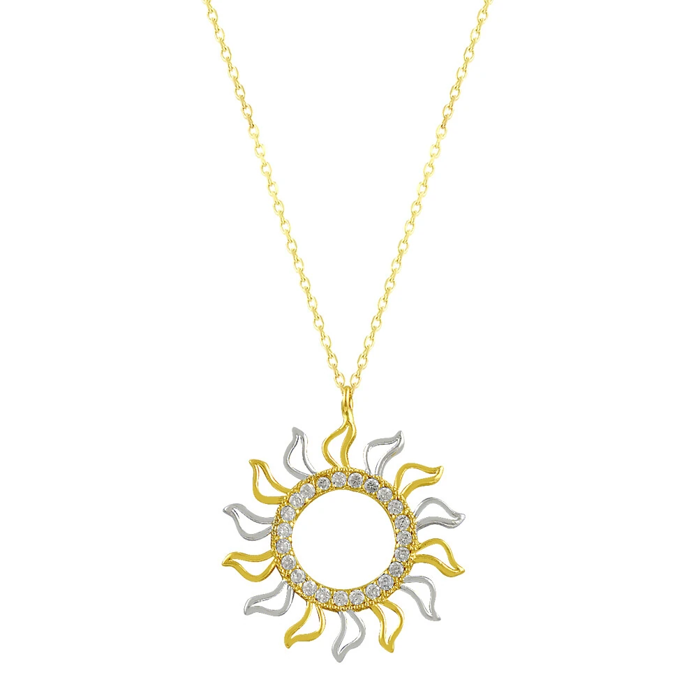 14 Ayar İki Renkli Taşlı Güneş Altın Kolye
