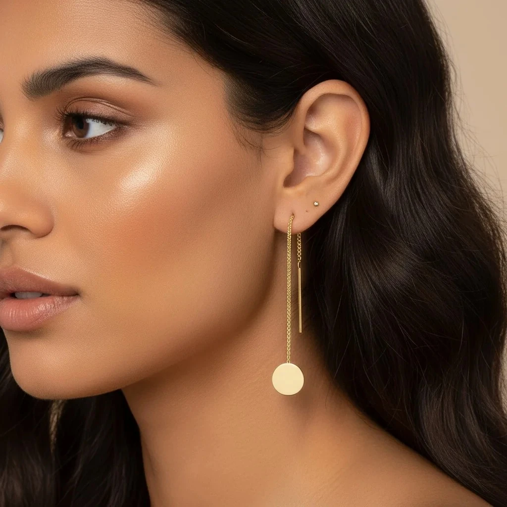 14 Ayar Daire Zincir Altın küpe