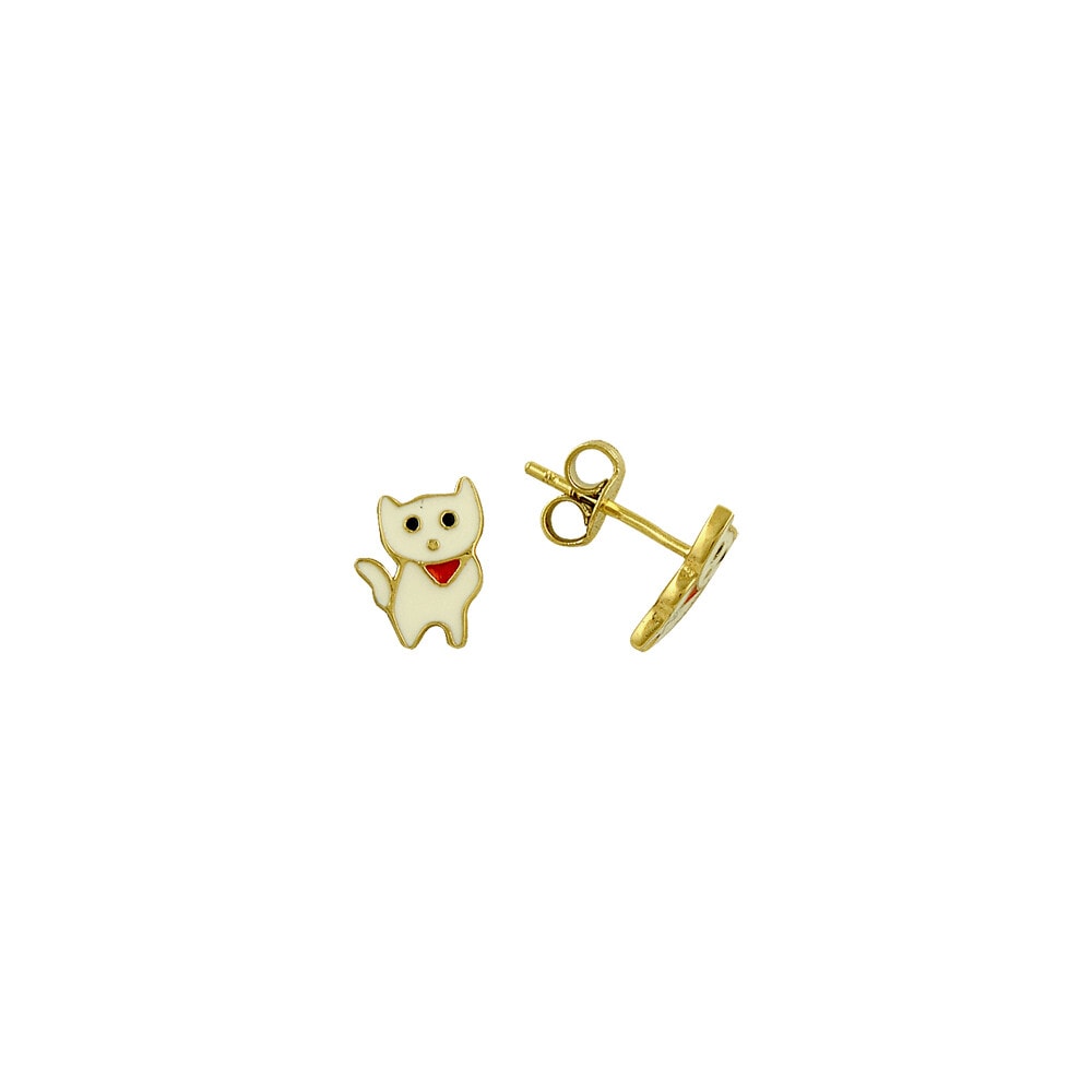 14 Carat White Cat Earrings Gold Earrings