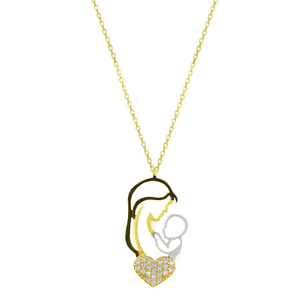 14 Ayar Taşlı Anne ve Bebek Altın Kolye