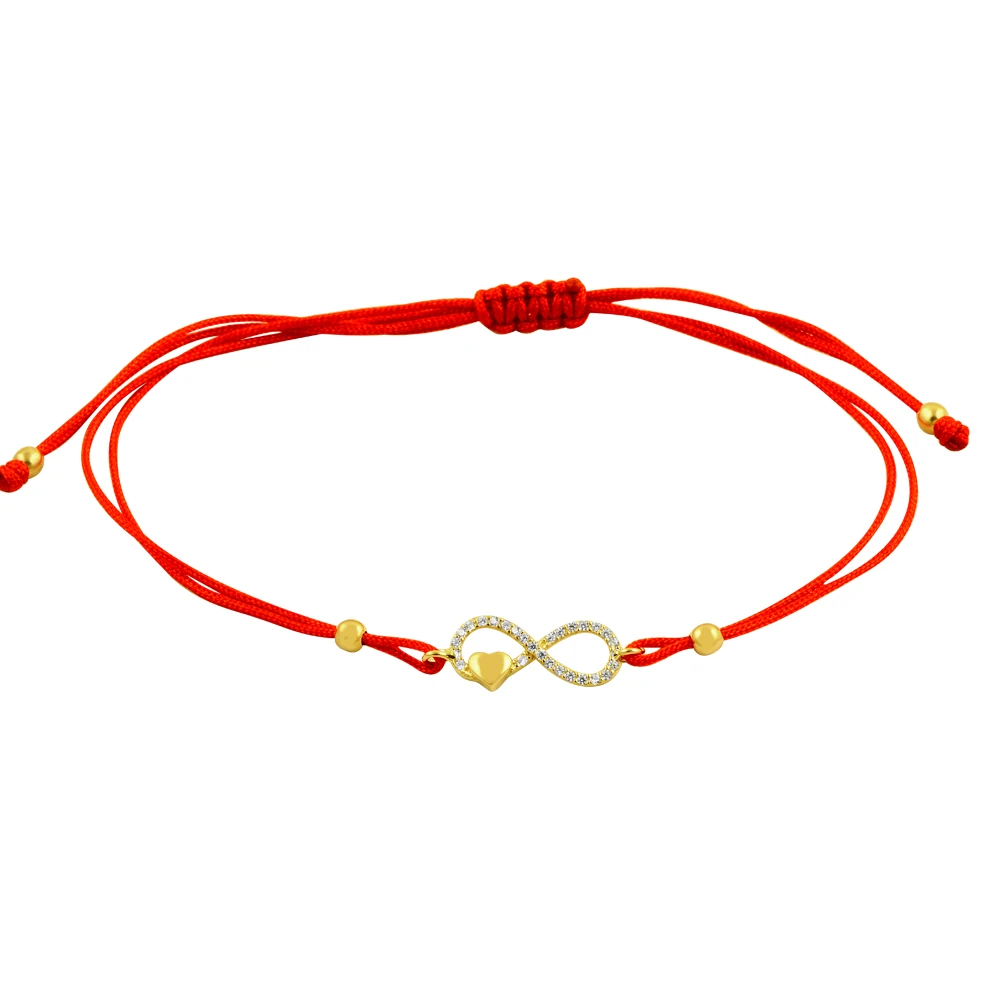 14 Ayar İpli Kalpli Taşlı Sonsuzluk Altın Bileklik