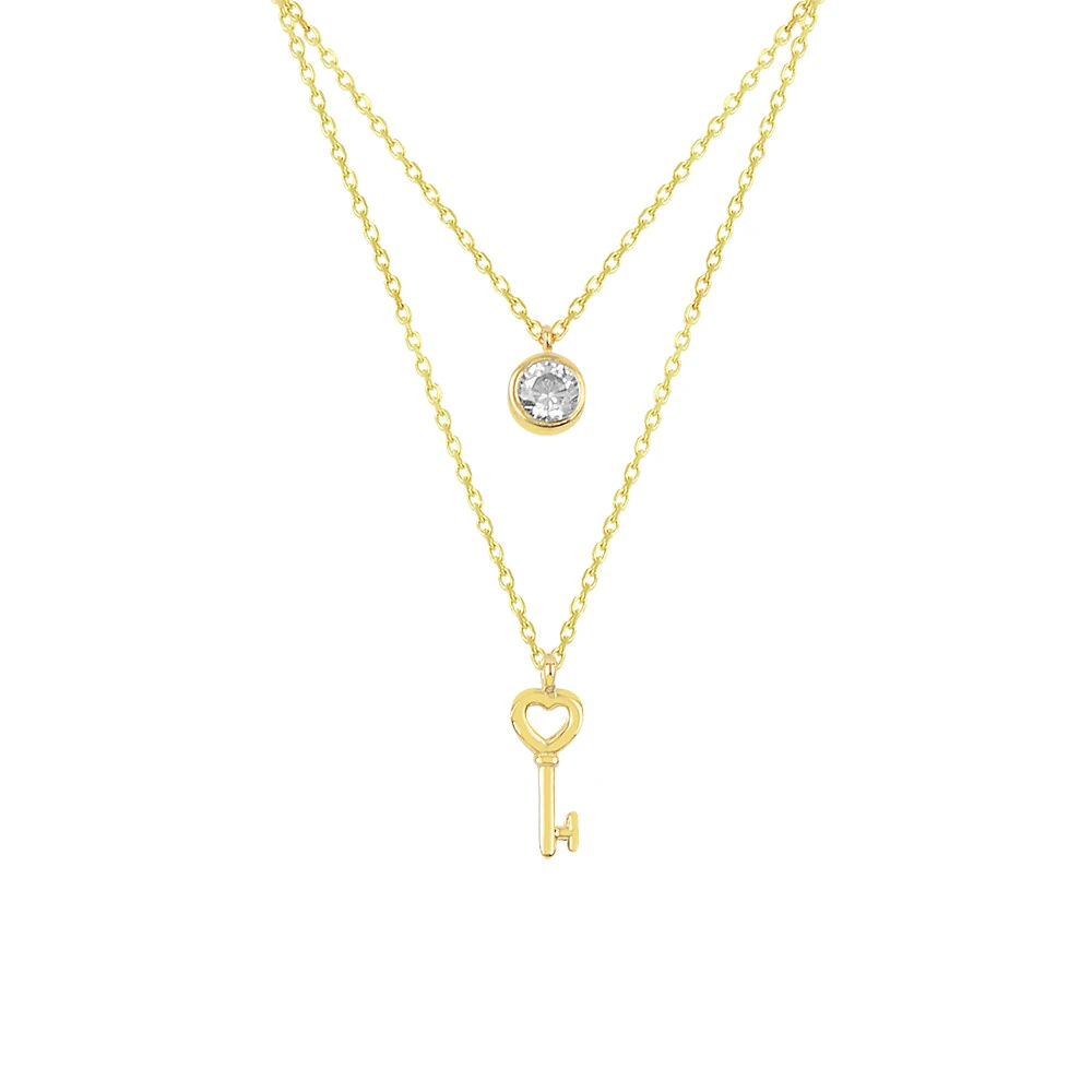 14 Ayar Kalp Anahtar ve Tektaş Altın Kolye