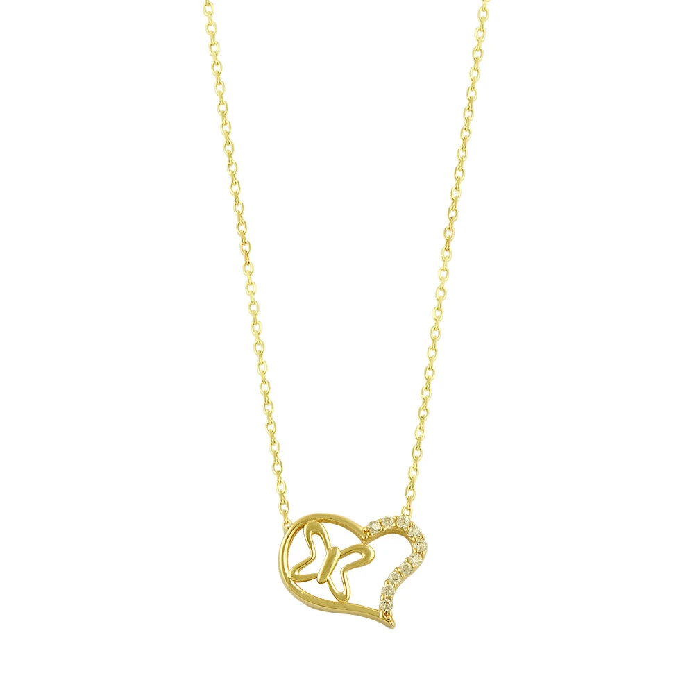14 Carat Stone Butterfly Heart Gold Necklace