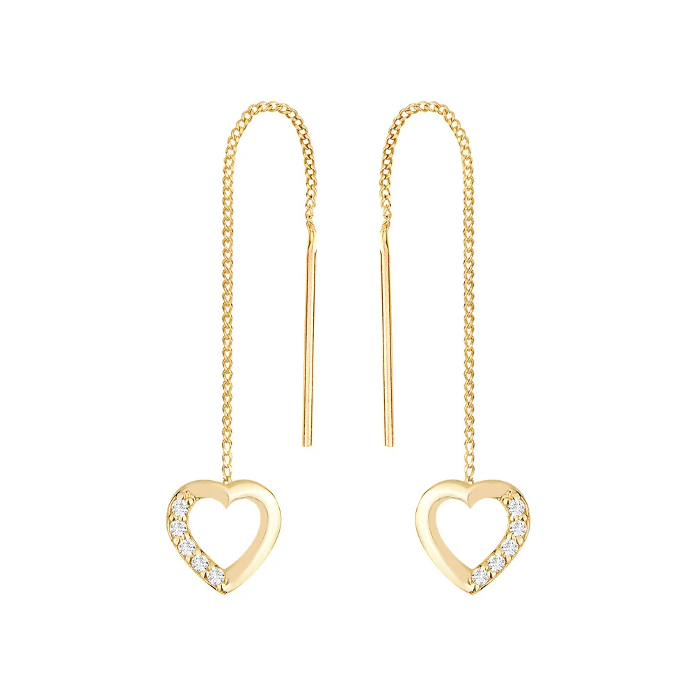 14 Ayar Taşlı Kalp Zincir Altın küpe