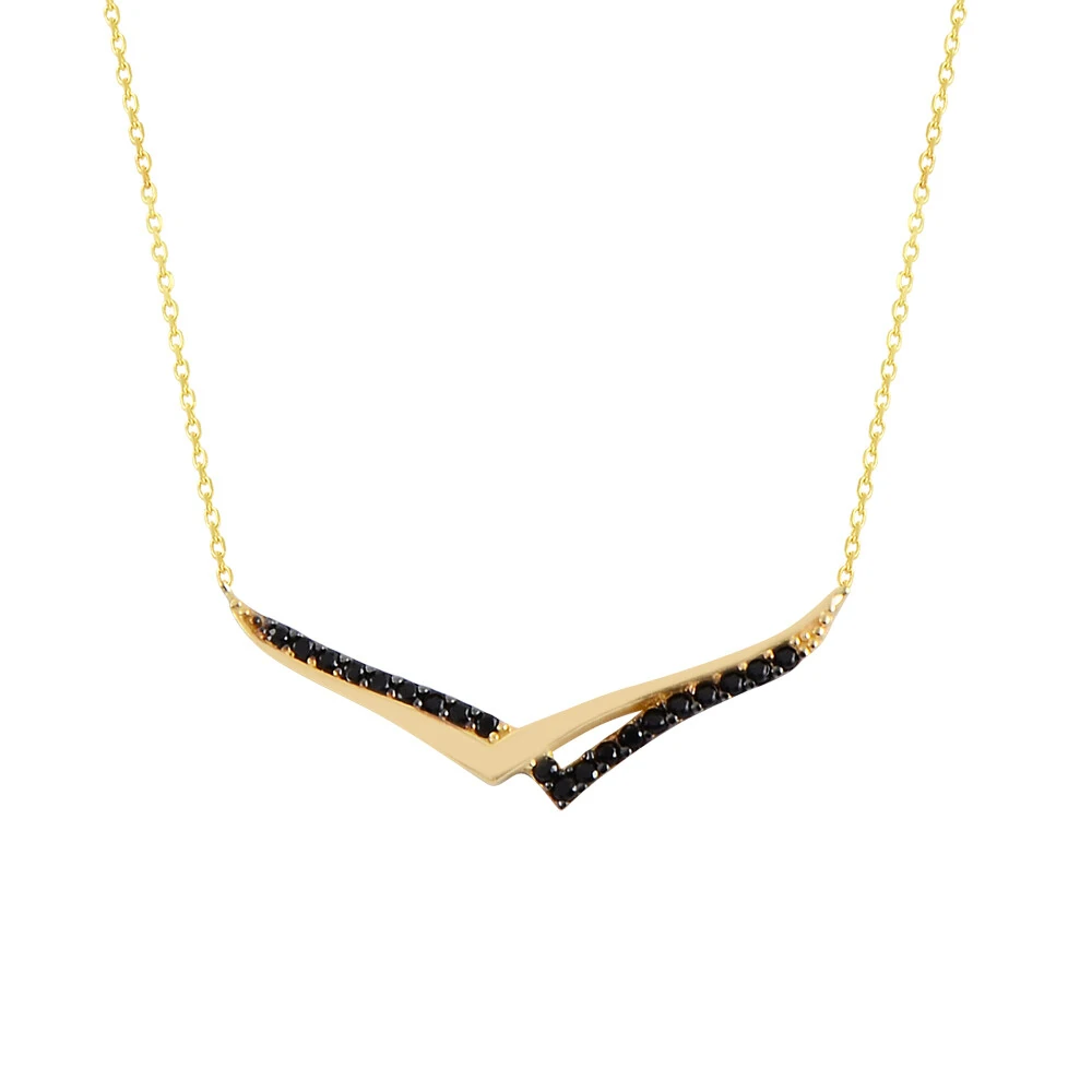 14 Ayar Siyah Taşlı Kanat Altın Kolye