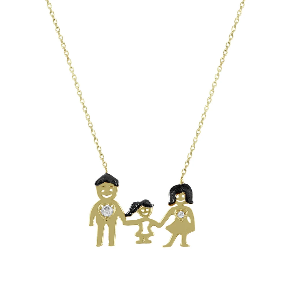 14 Ayar Taşlı Aile Figürlü Altın Kolye