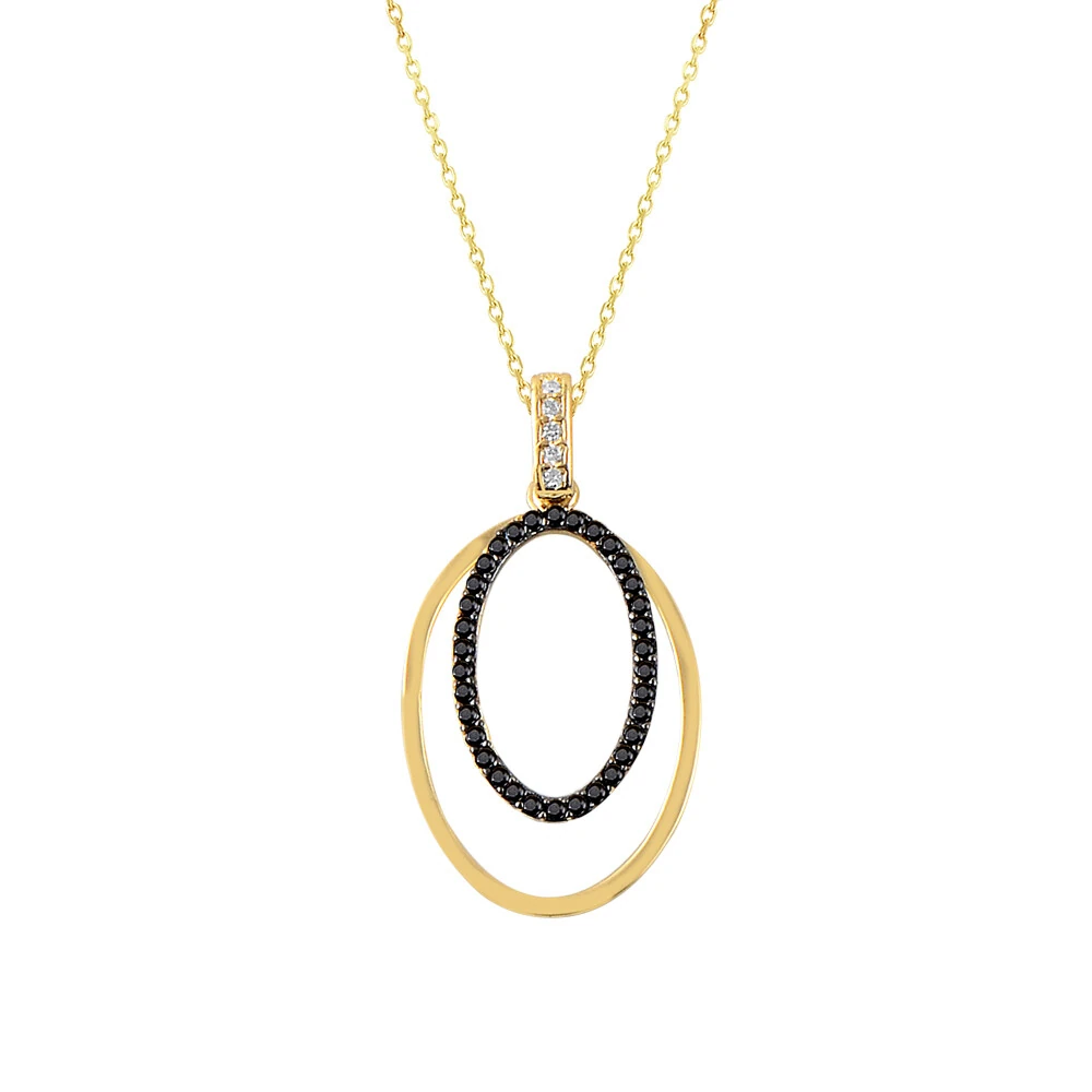 14 Ayar Siyah Taşlı İçiçe Oval Altın Kolye