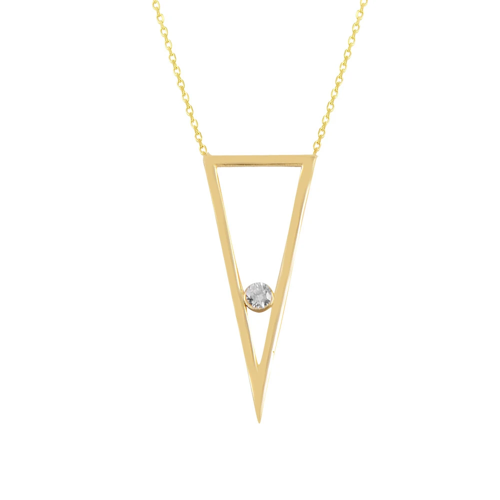 14 Ayar Taşlı Üçgen Motif Altın Kolye