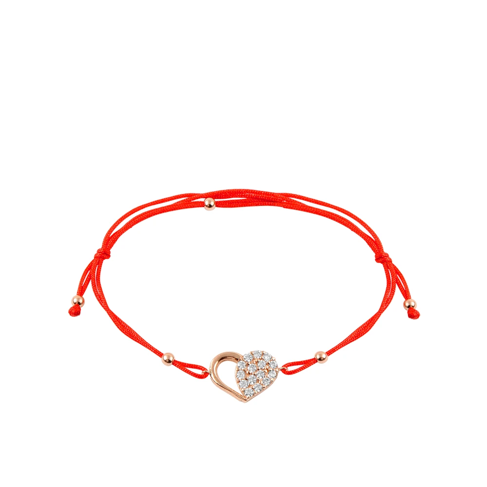 14 Ayar İpli Taşlı Kalpli Altın Bileklik