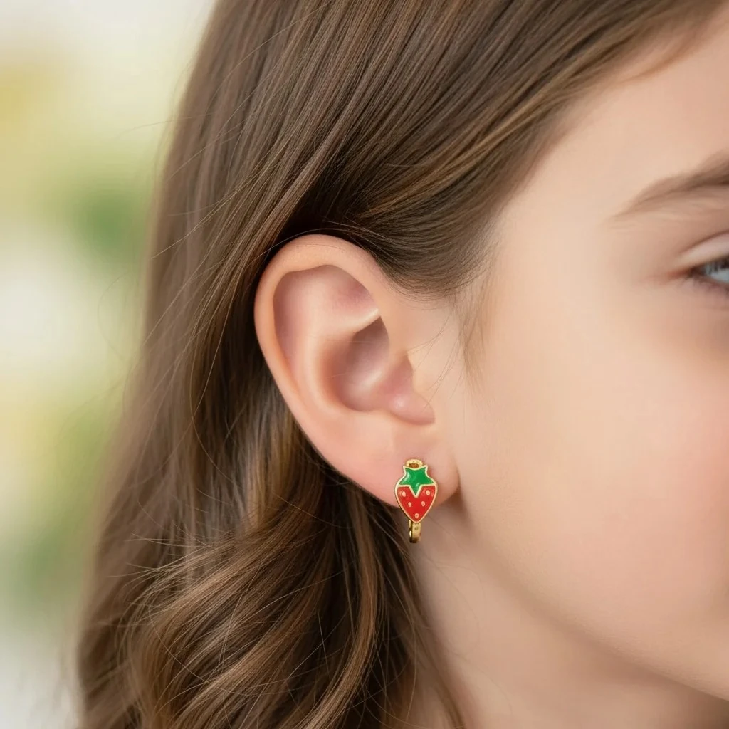 14 Ayar Mineli Çilek Altın Küpe