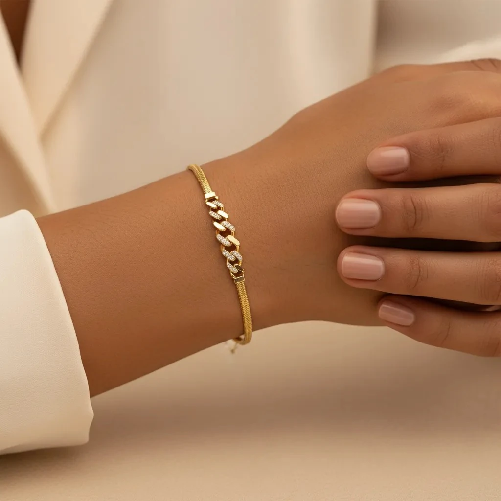 14 Ayar Taşlı Gurmet Detaylı Balıksırtı Altın Bileklik