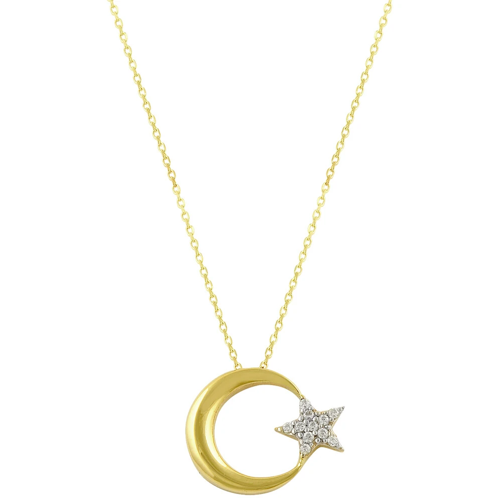 14 Ayar Taşlı Ay Yıldız Altın Kolye