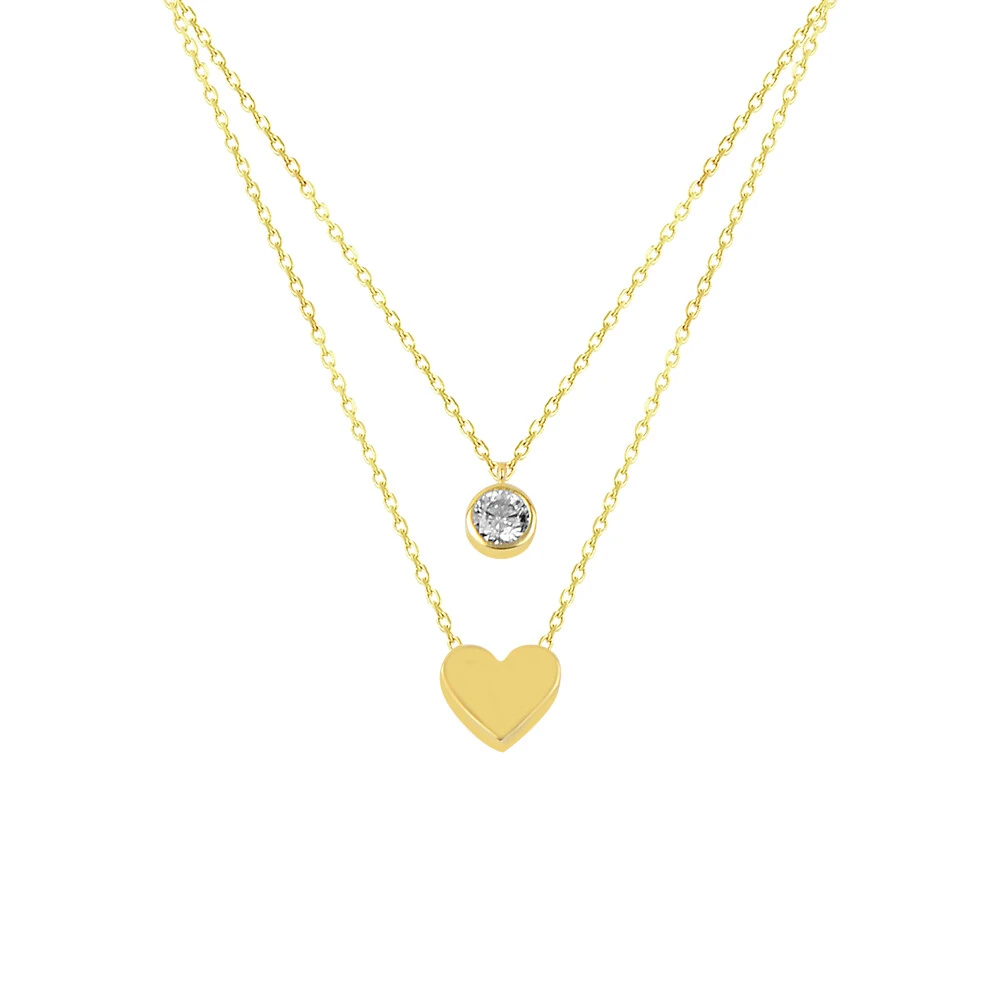 14 Ayar Kalp ve Tektaş İkili Altın Kolye