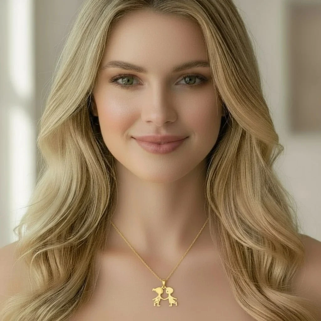 14 Ayar Taşlı Sevgili Figürlü Altın Kolye