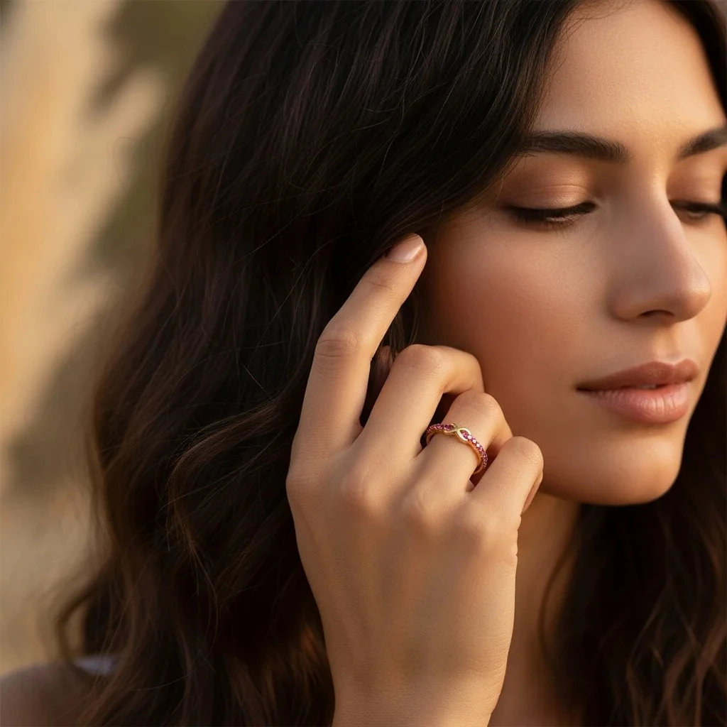 14 Ayar Doğal Taşlı Sonsuzluk Altın Yüzük