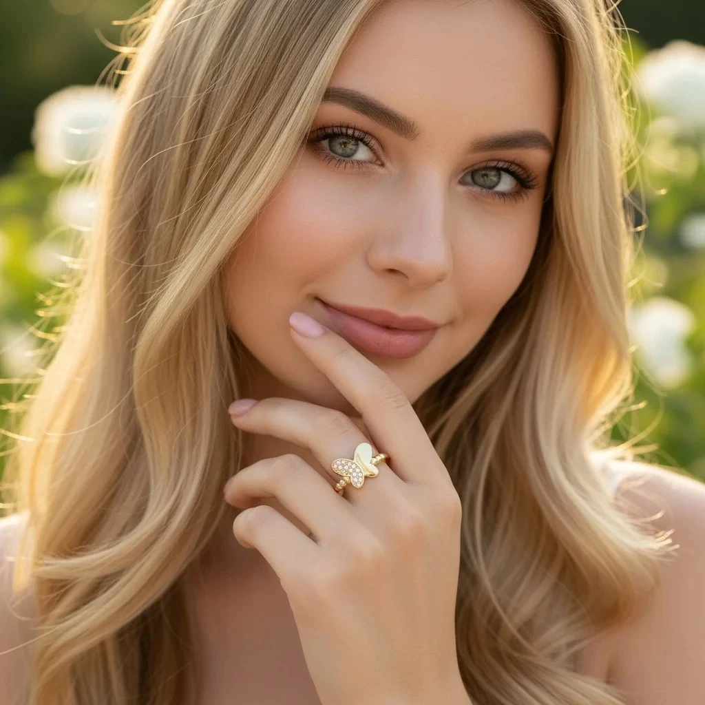 14 Ayar Taşlı Toplu Kelebek Altın Yüzük