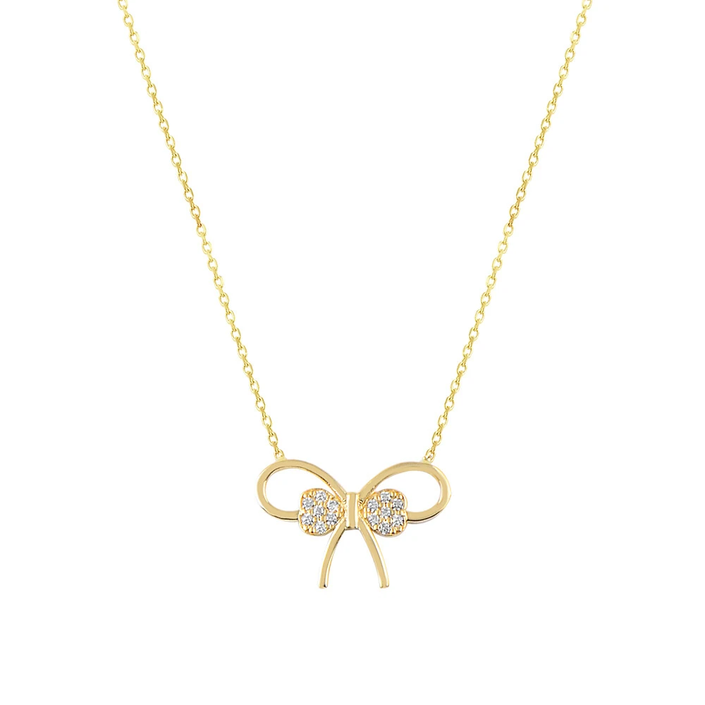 14 Carat Stone Bow Gold Necklace